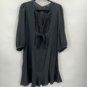 Nanette Lepore Black Silk 3/4 Sleeve Split Neckline Gypsy Colt Mini Dress Size 6